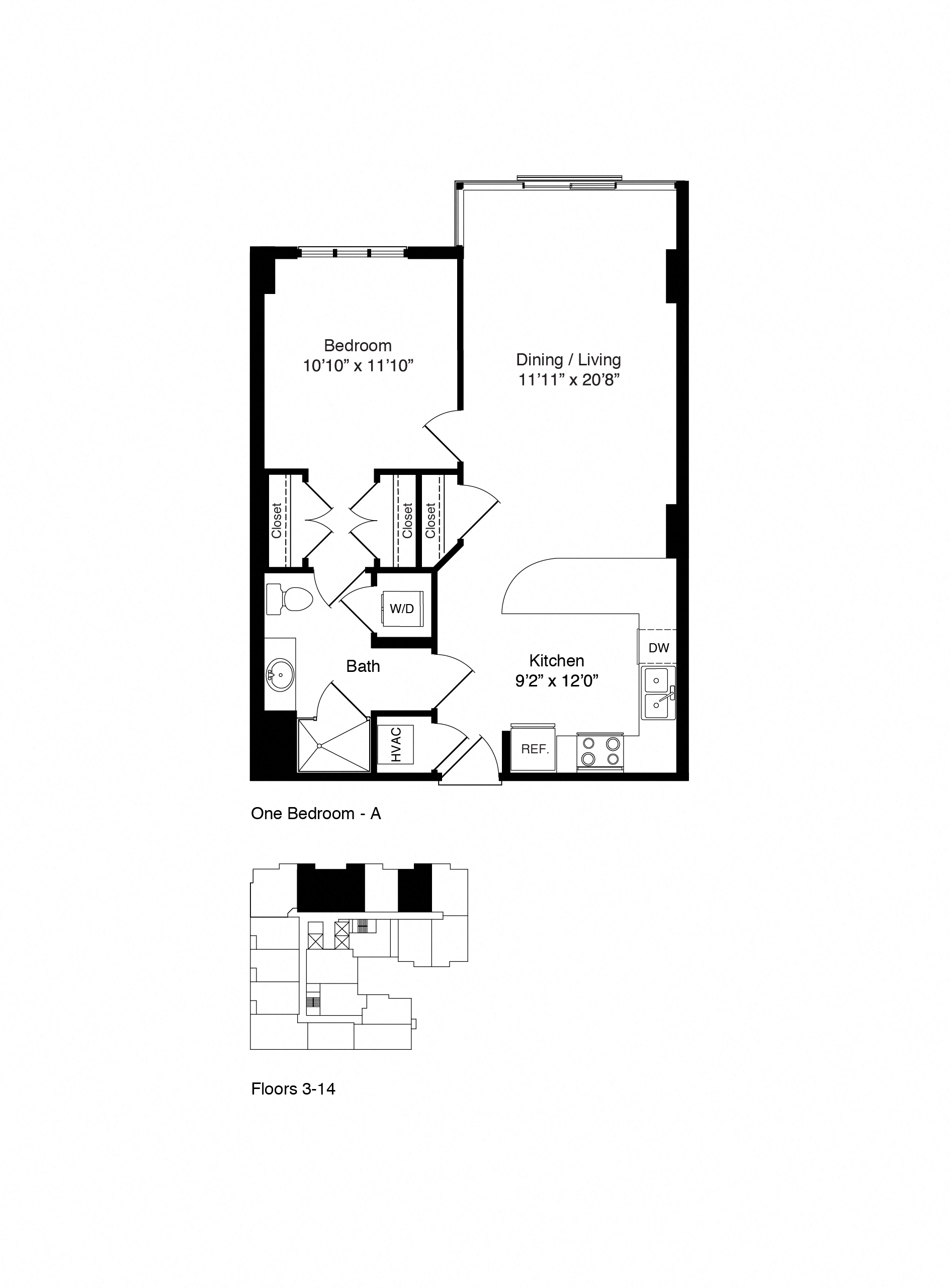 Floor plan for 1 bed, 1 bath, 758 sqft
